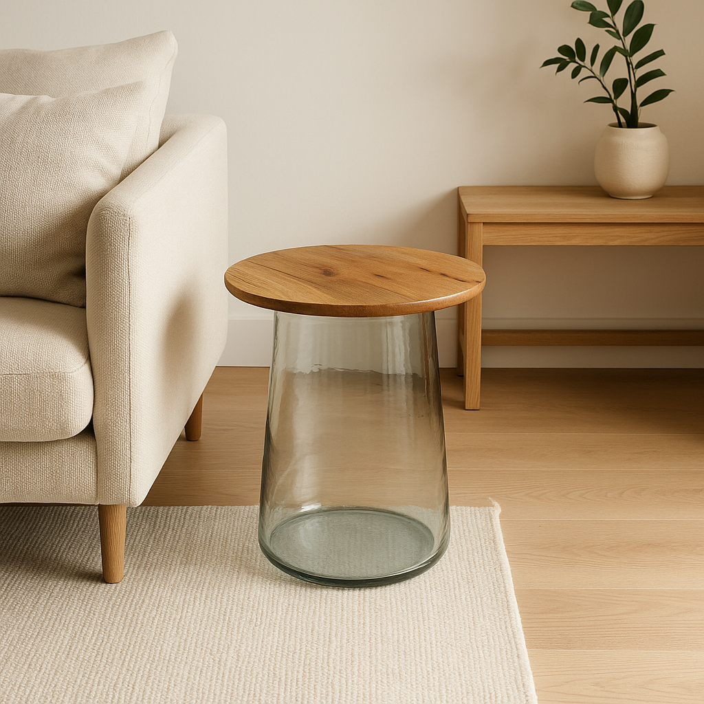 Glass & Mango Wood Side Table